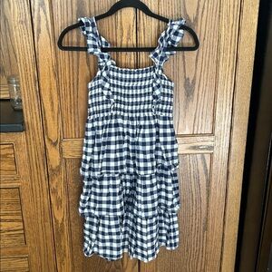 Old Navy Blue White Gingham Ruffle‎ Tiered Smocked Dress Kids fall Girls size XL